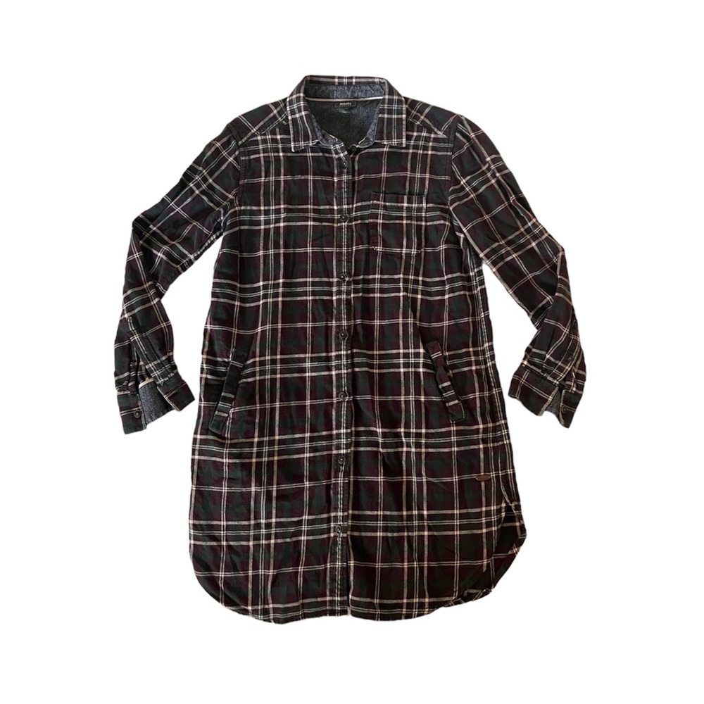 Roots Plaid Flannel Button Down Long Sleeve Mini Dress Size XS
